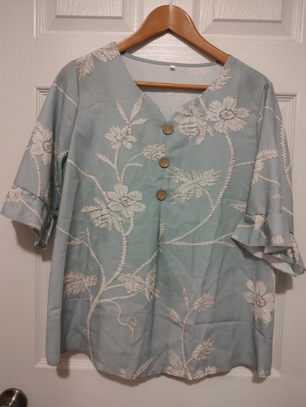 Light Blue Floral Button-Front Women's Top